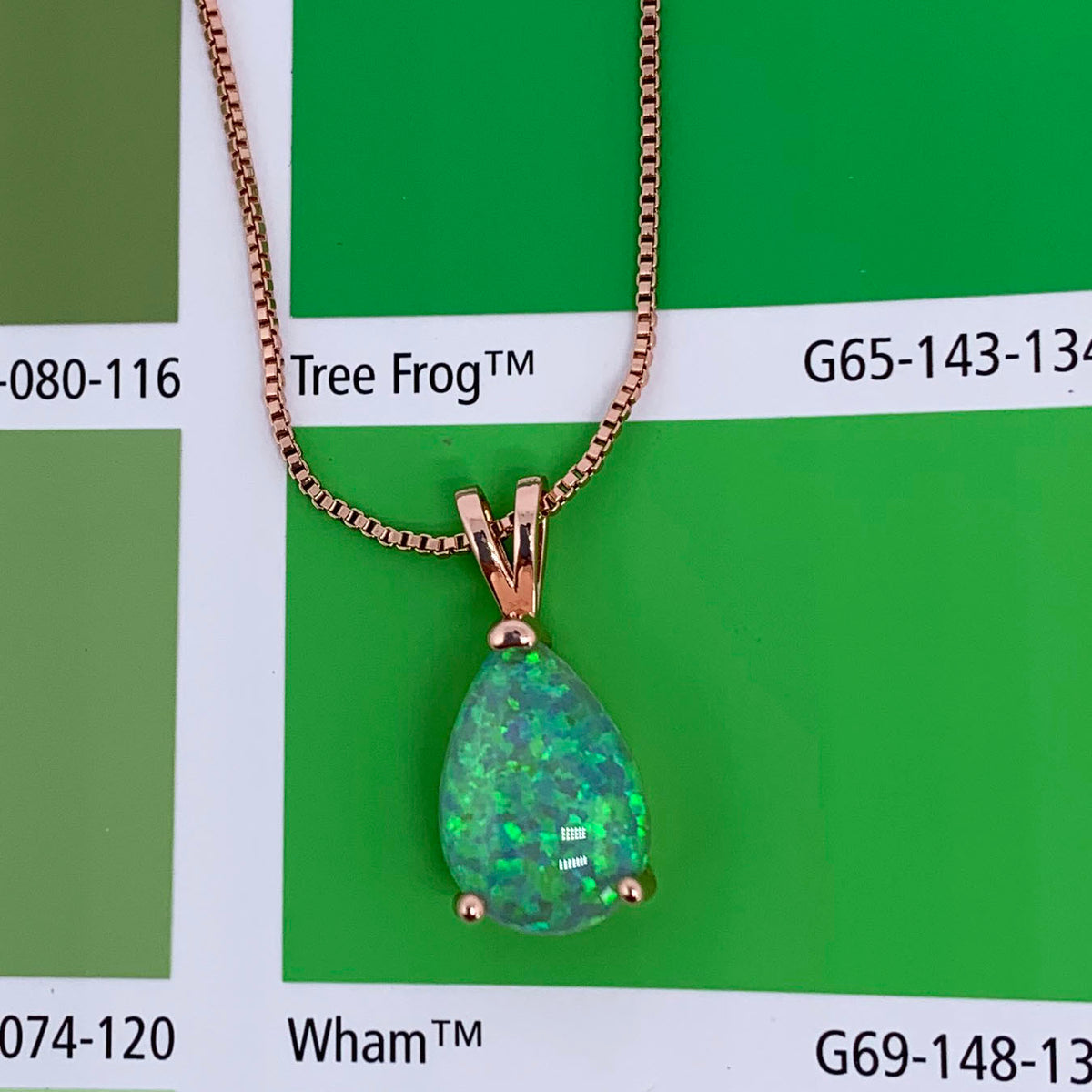 rose gold opal teardrop necklace green frenelle jewellery