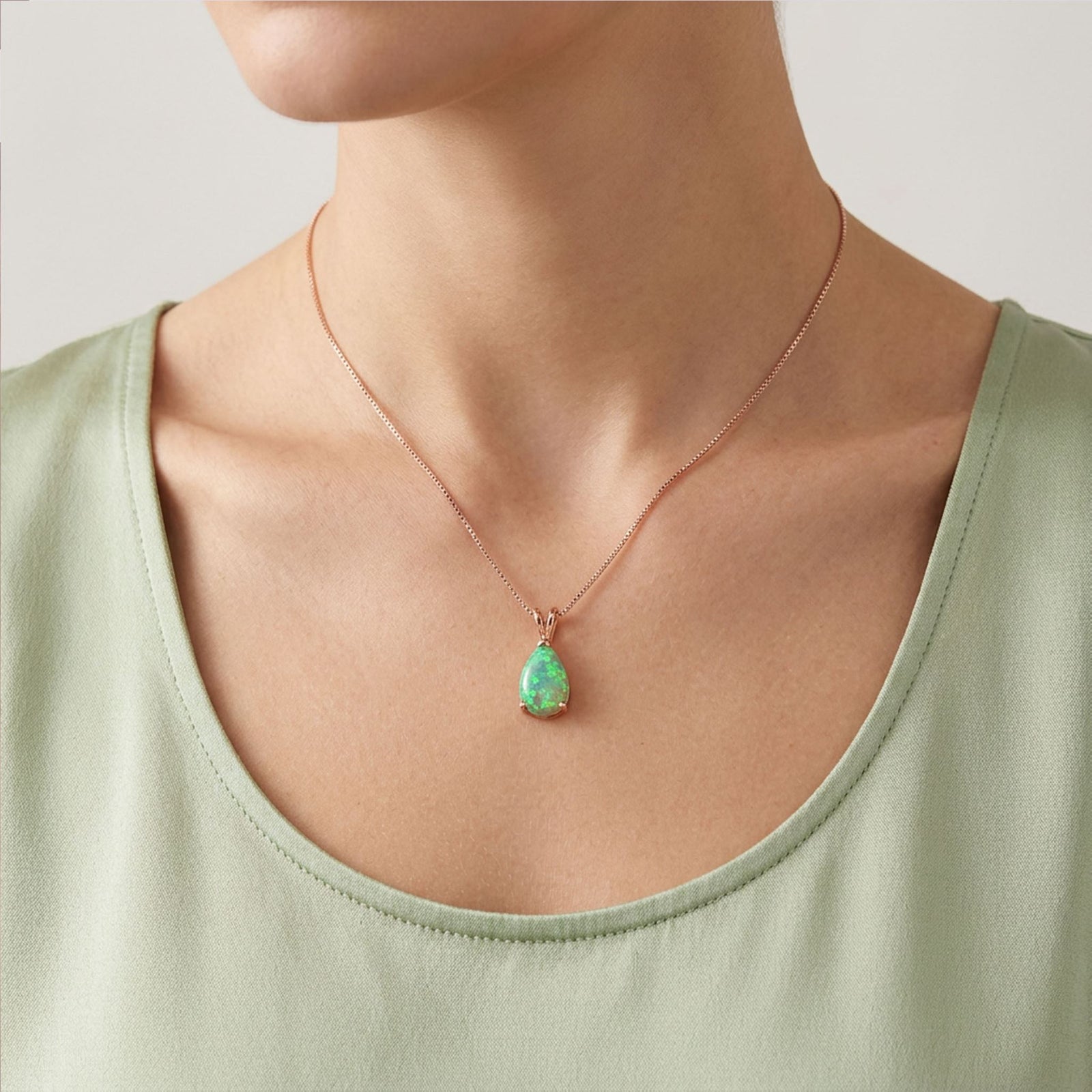 rose gold opal teardrop necklace green frenelle jewellery