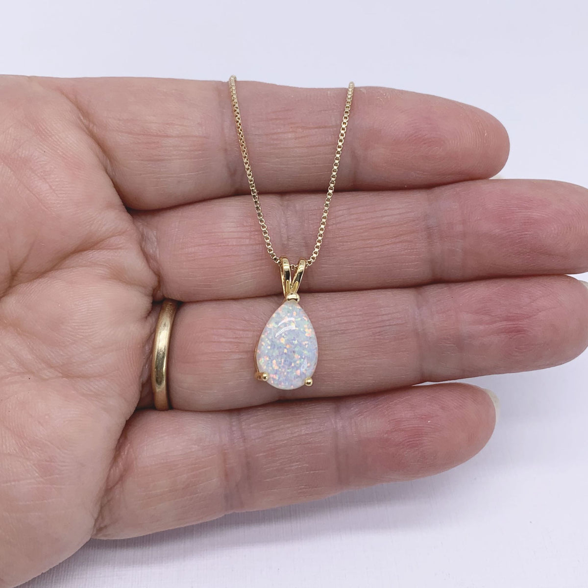 gold necklace white opal frenelle jewellery