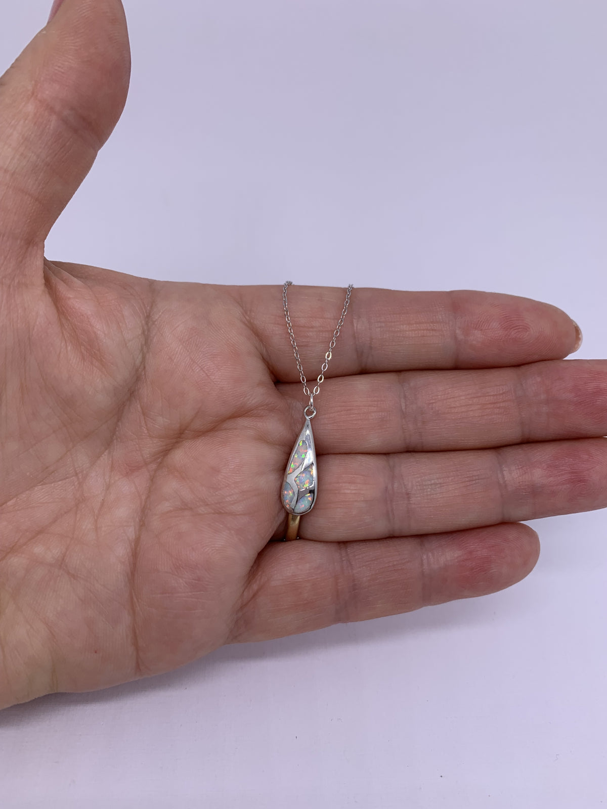 925 Sterling Silver Opal Necklace "Leland" (White)