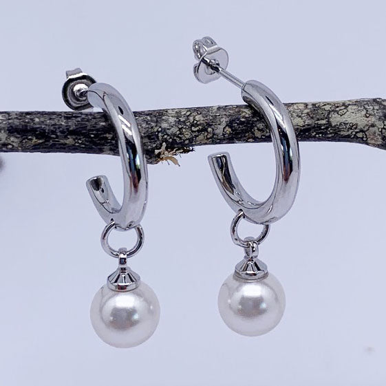 silver hoop pearl earrings frenelle jewellery