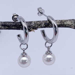 silver hoop pearl earrings frenelle jewellery