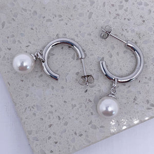 silver hoop pearl earrings frenelle jewellery