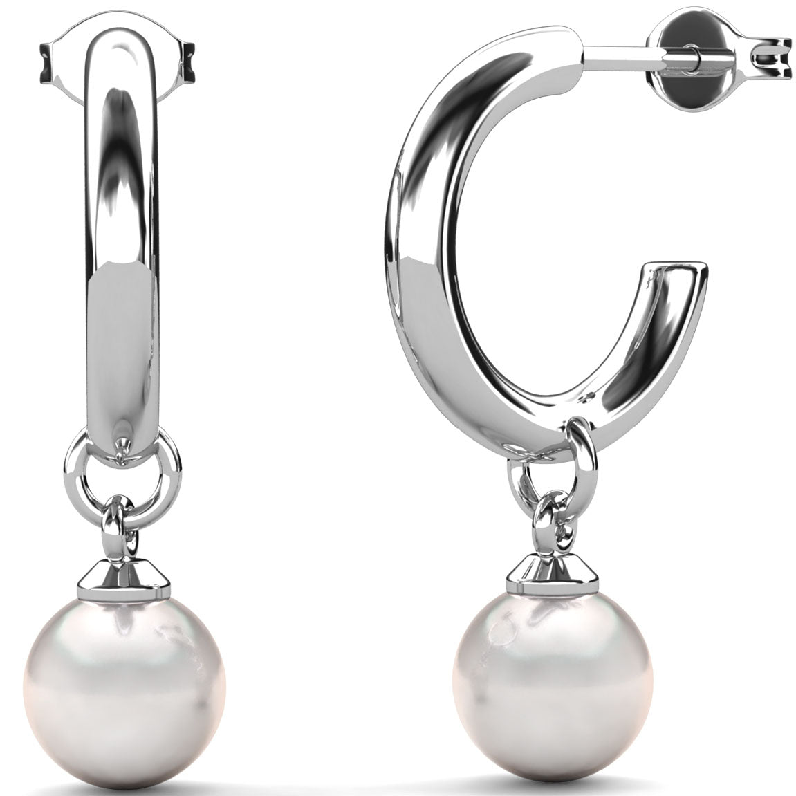 silver hoop pearl earrings frenelle jewellery
