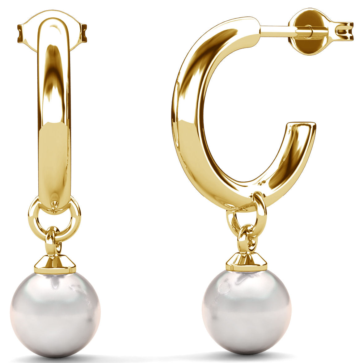 gold hoop pearl earrings frenelle jewellery