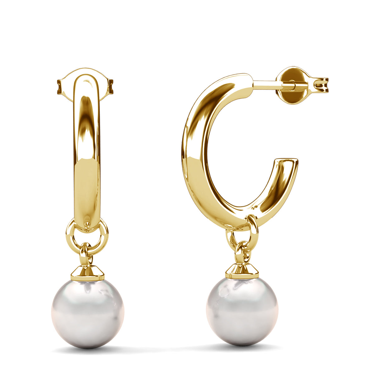 gold hoop pearl earrings frenelle jewellery
