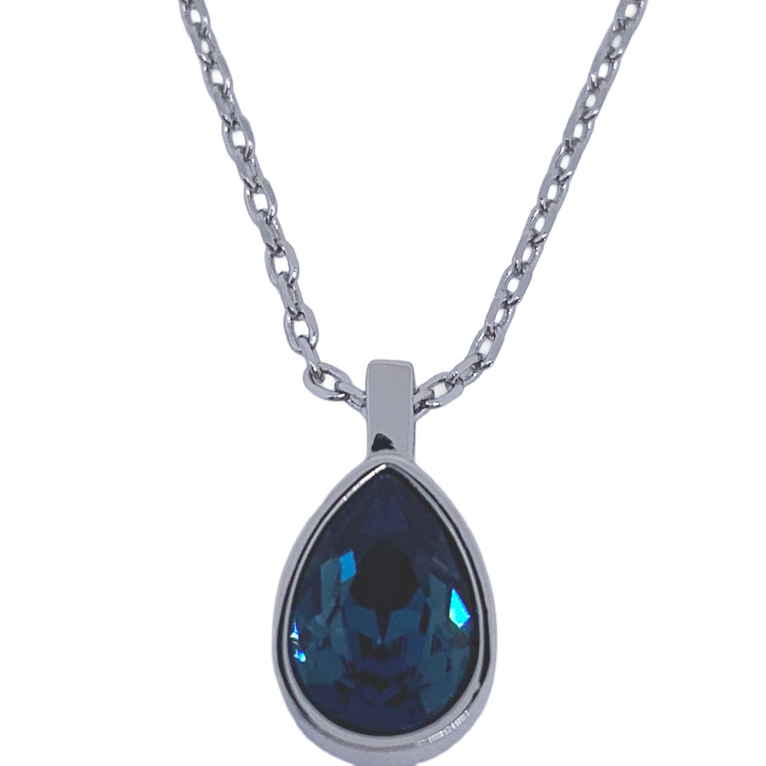 silver blue crystal pendant necklace frenelle jewellery