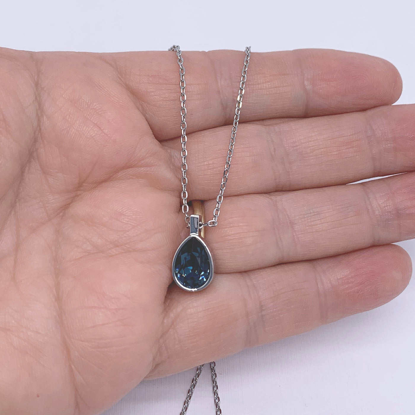 silver blue crystal pendant necklace frenelle jewellery