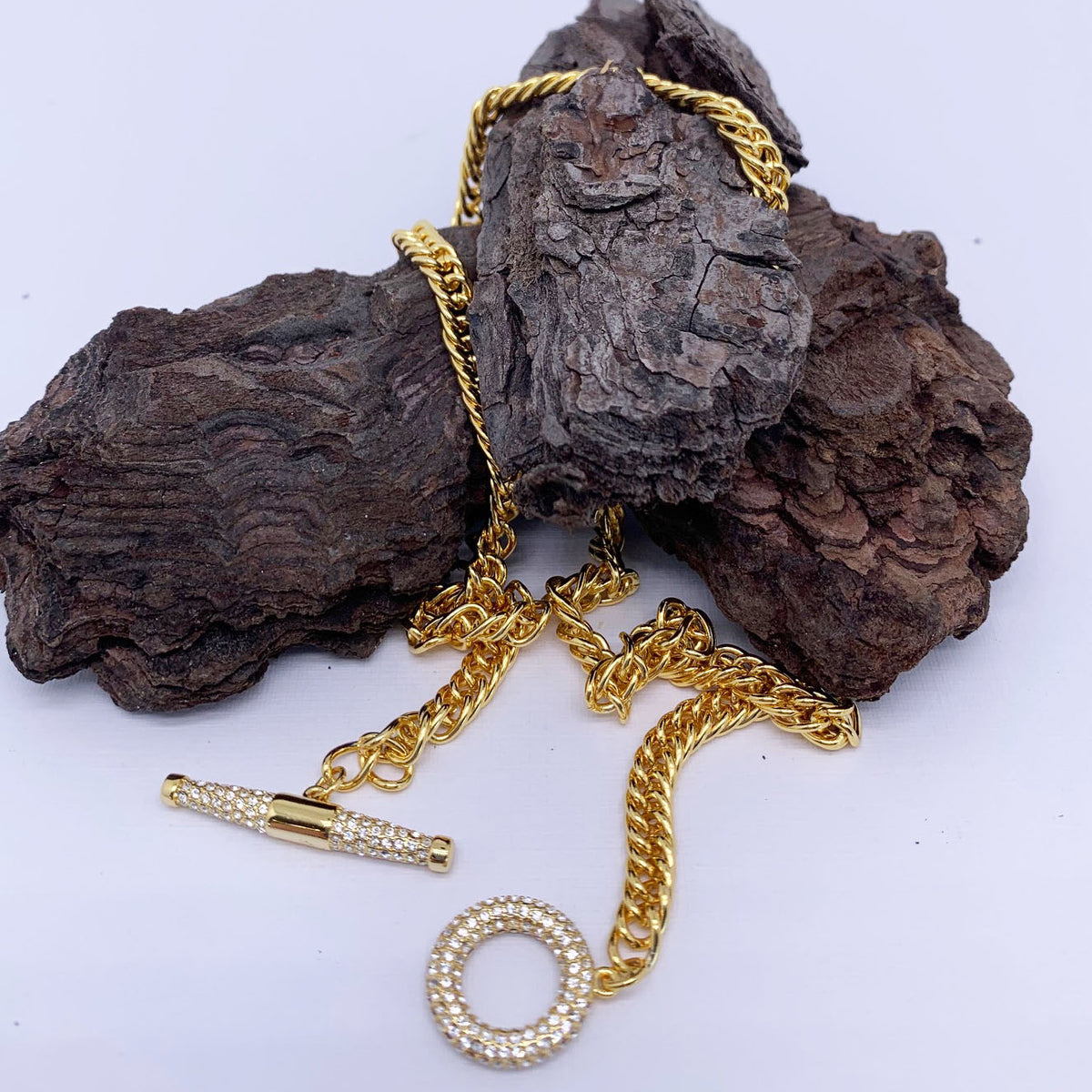 gold curb chain with toggle clasp frenelle jewellery