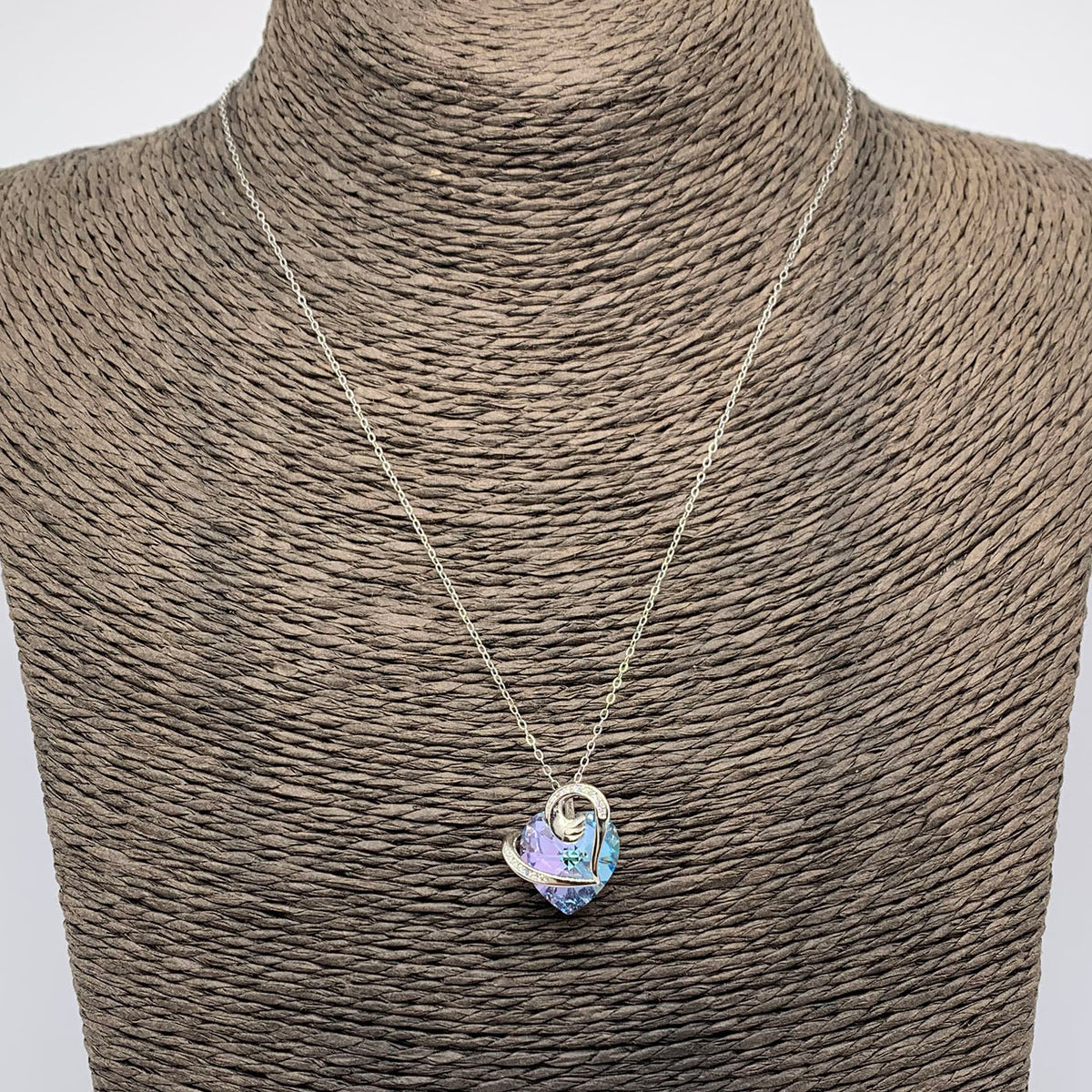 silver blue crystal heart necklace frenelle jewellery online auckland nz