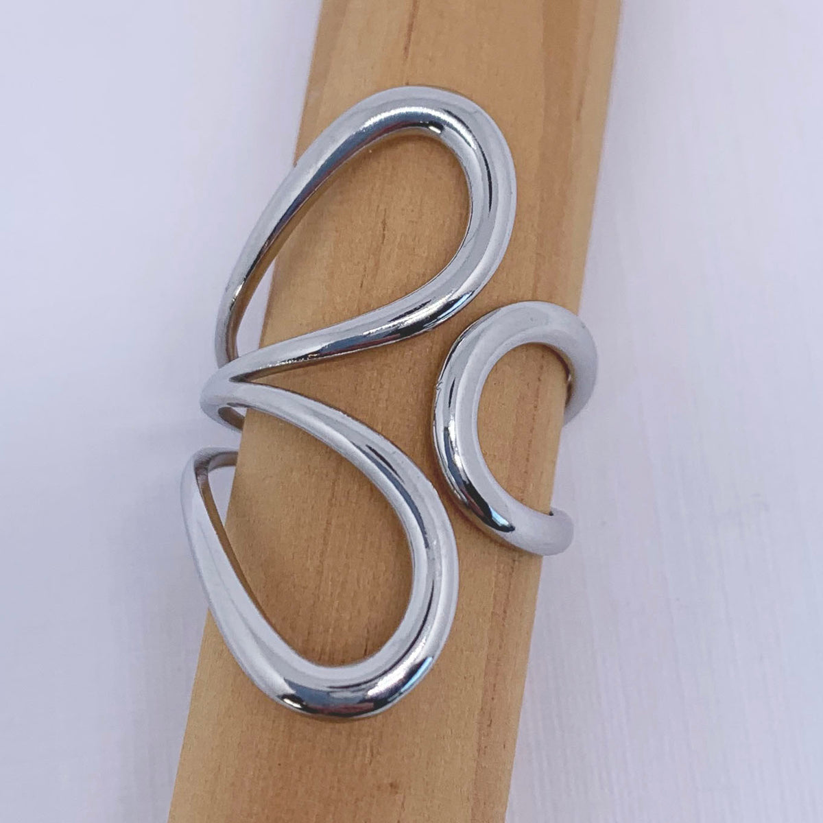 silver modern three loop adjustable ring frenelle jewellery