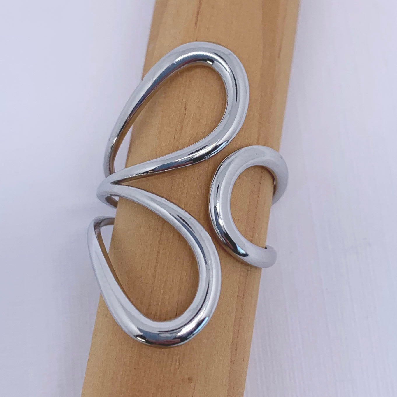 silver modern three loop adjustable ring frenelle jewellery