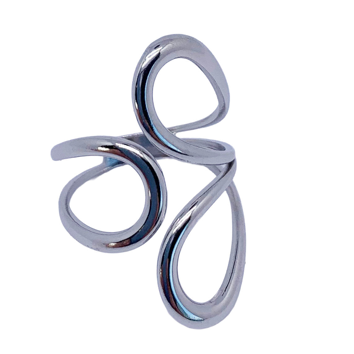 silver modern three loop adjustable ring frenelle jewellery
