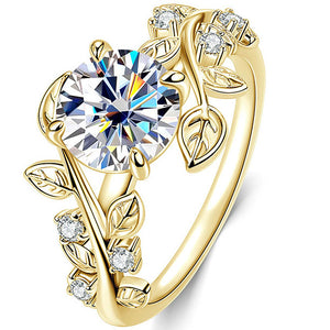 Gold Moissanite Leaf Ring "Isabella"