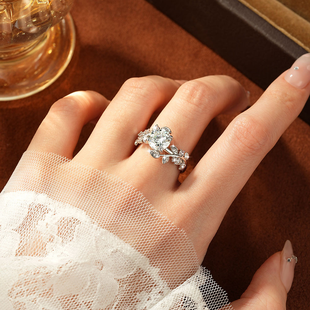 Gold Moissanite Leaf Ring "Isabella"