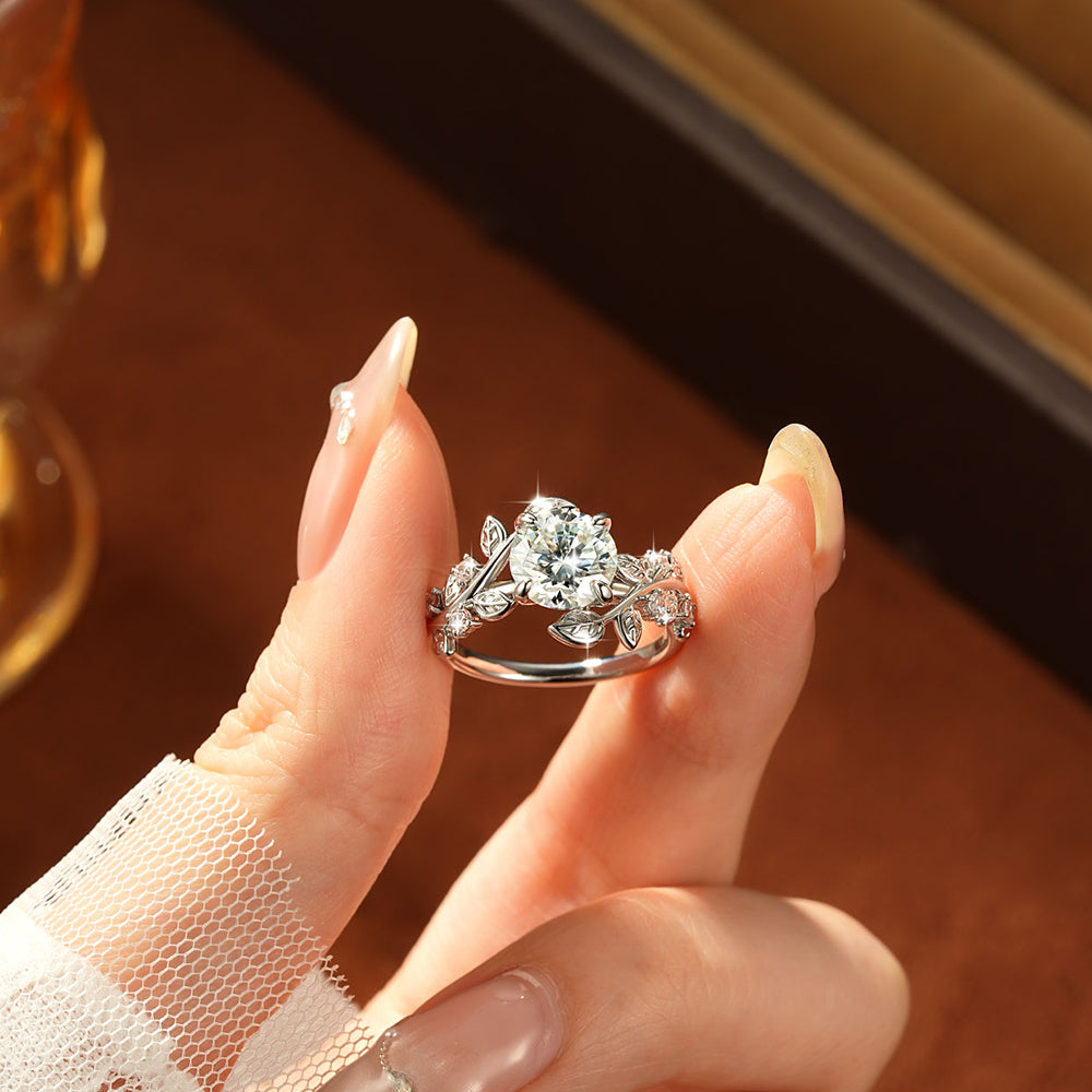 Gold Moissanite Leaf Ring "Isabella"