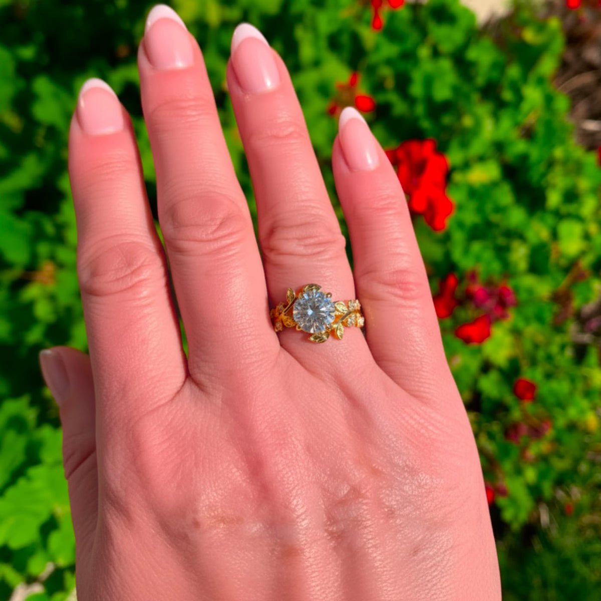 Gold Moissanite Leaf Ring "Isabella"