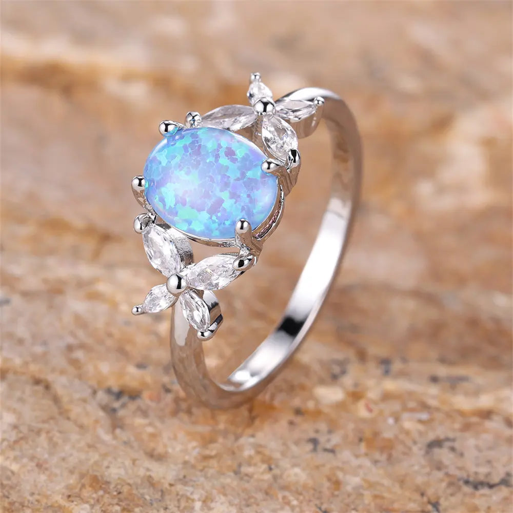 Silver Blue Opal Ring "Milena"