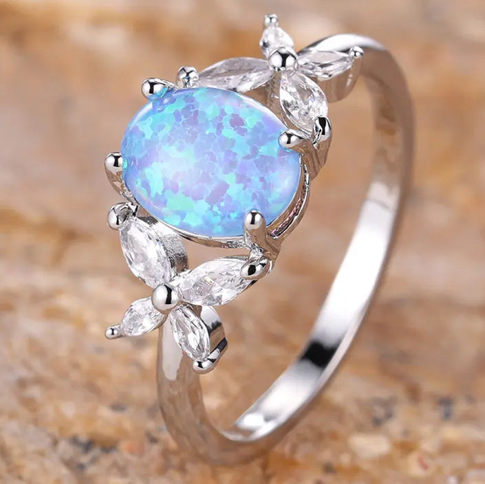 Silver Blue Opal Ring "Milena"