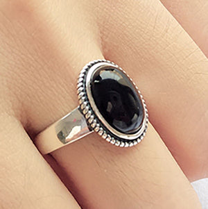 925 Sterling Silver Adjustable Black Onyx Ring "Olga"