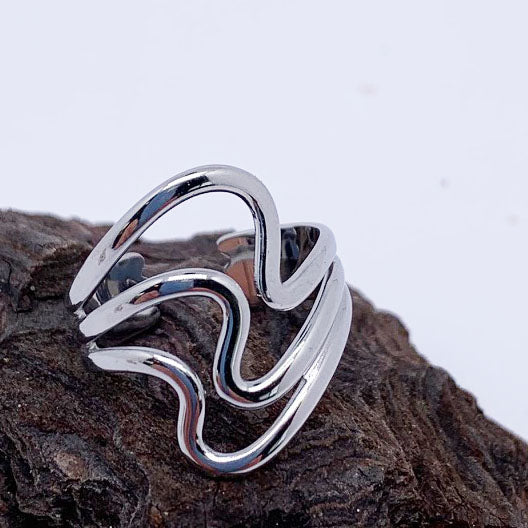 modern silver adjustable size ring frenelle jewellery