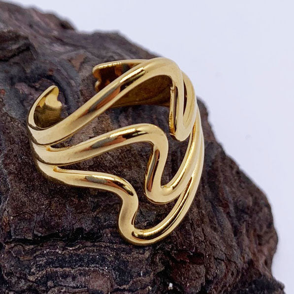 gold modern adjustable ring frenelle jewellery