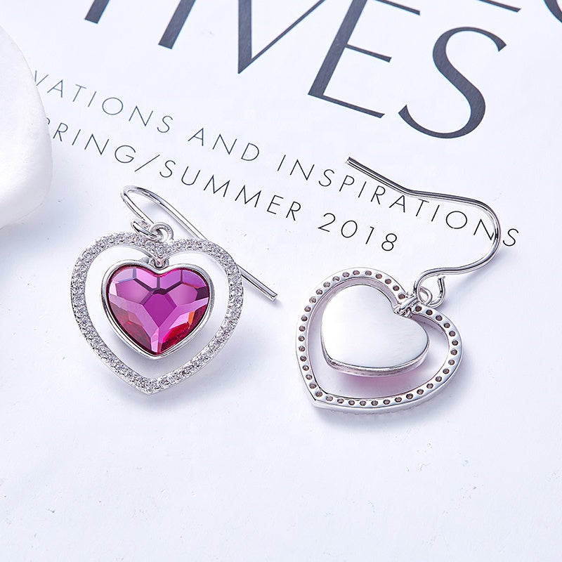 925 Sterling Silver Crystal Earrings "Amore" (Pink)