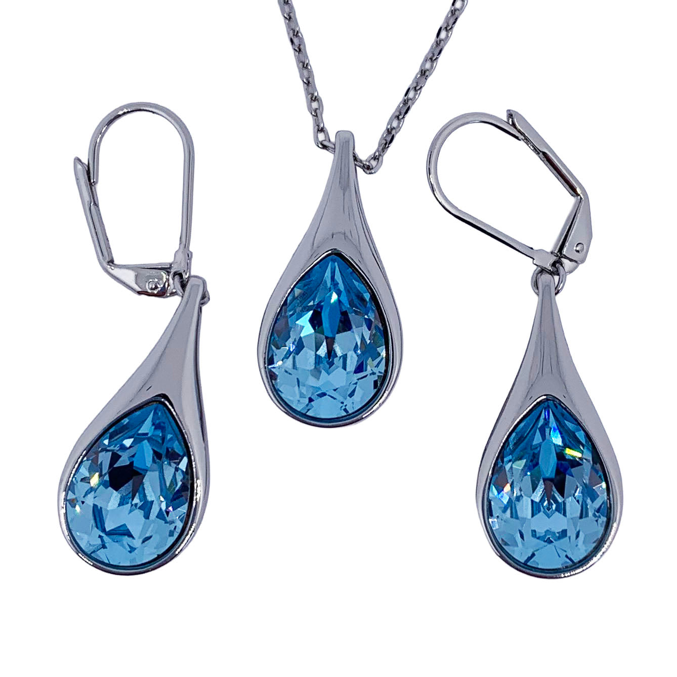 Silver Crystal Jewellery Set "Graphite" (Blue)