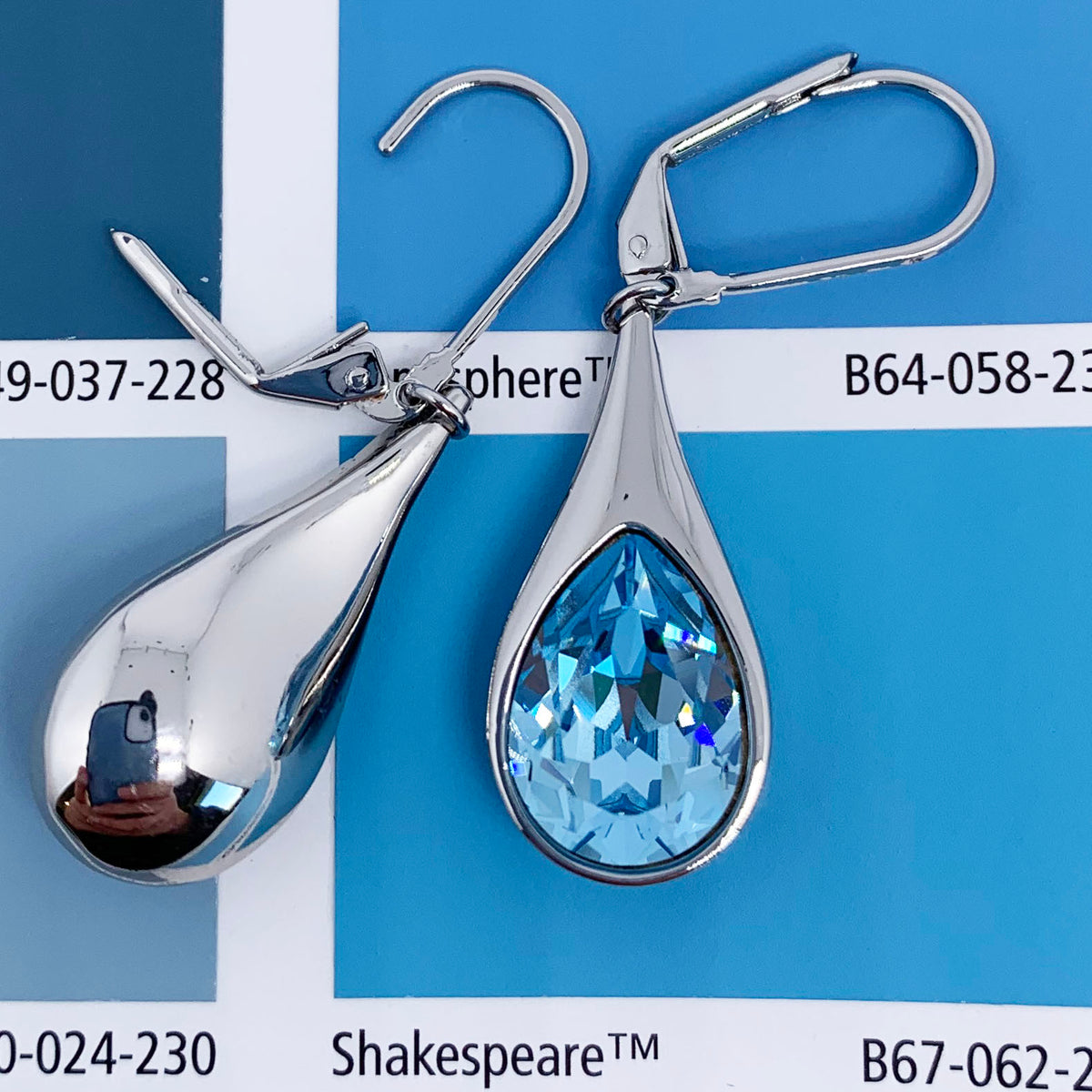 silver drop earrings with blue swarovski crystals frenelle jewellery