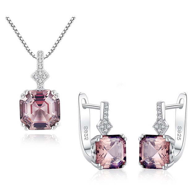 925 Sterling Silver Jewellery Set with Morganite Gemstones "Hollywood"