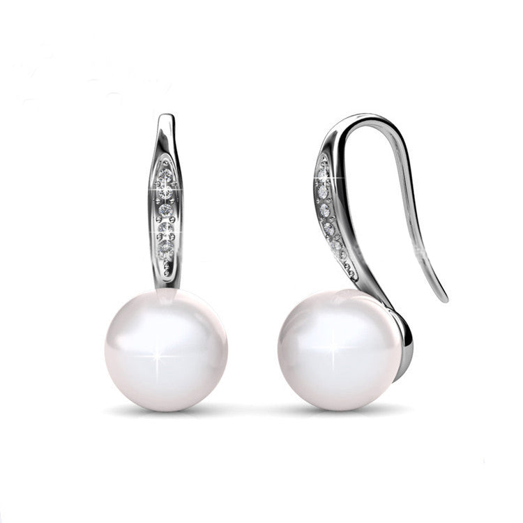 18K White Gold Crystal and Pearl Earrings "Julia"