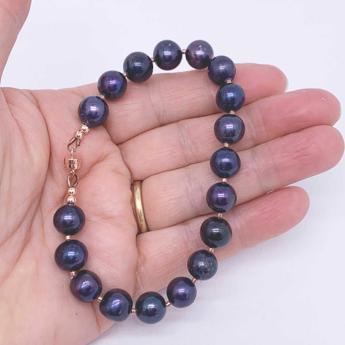 peacock blue pearl rose gold bracelet frenelle jewellery
