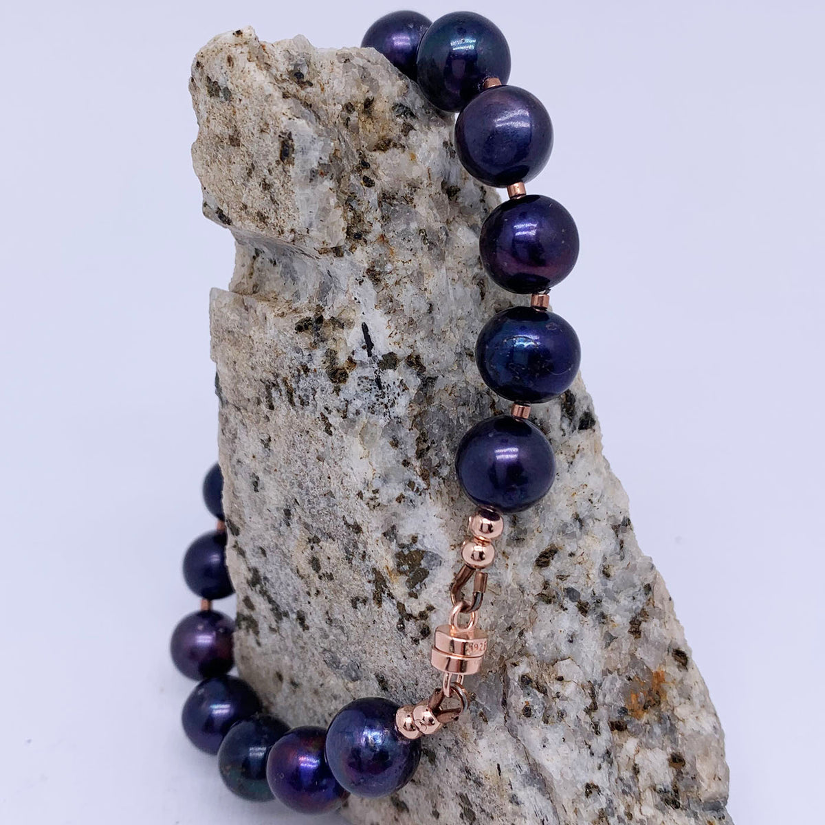 peacock blue pearl rose gold bracelet frenelle jewellery