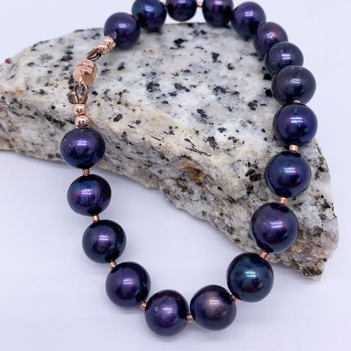 peacock blue pearl rose gold bracelet frenelle jewellery