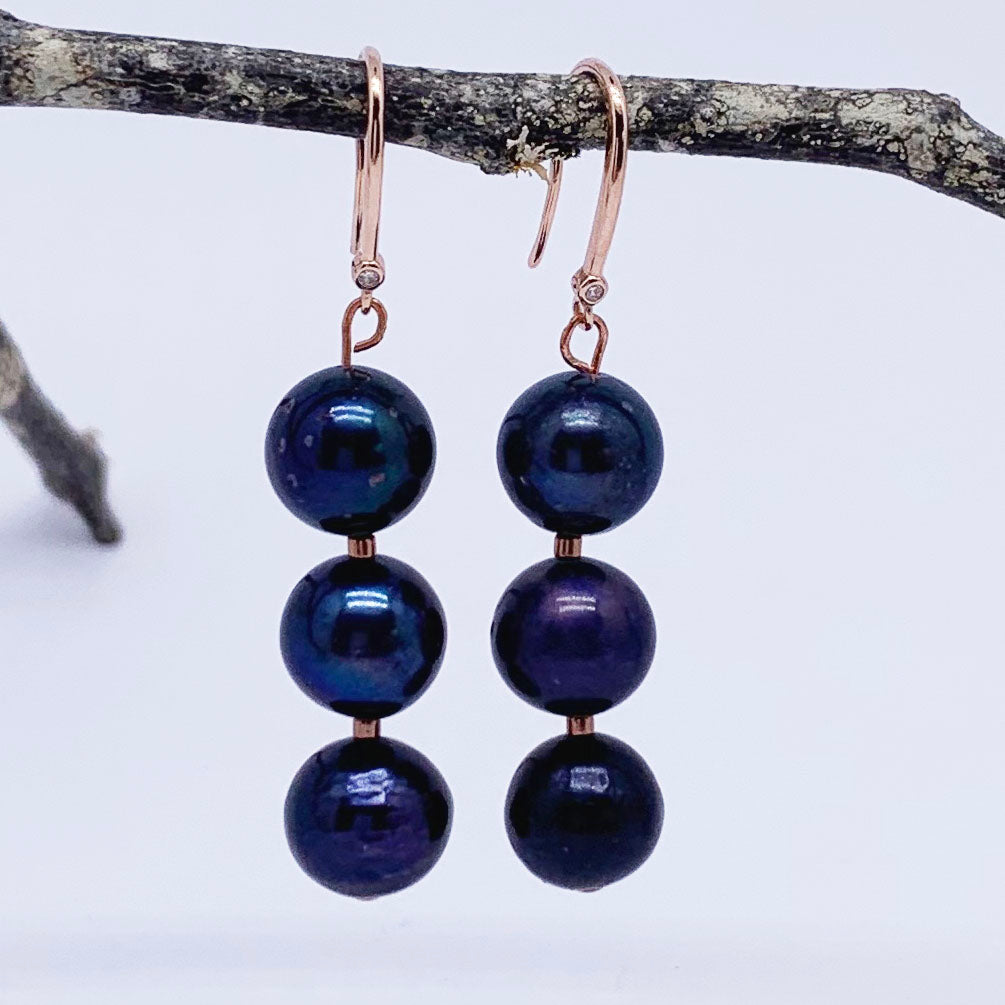 peacock blue pearls rose gold earrings frenelle jewellery