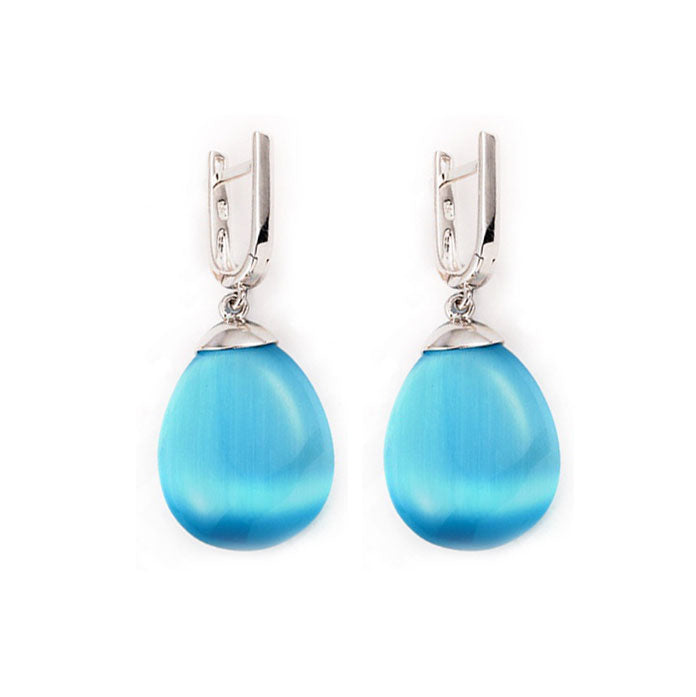 925 Sterling Silver Drop Earrings with Blue Zirconium Stone "Claire"