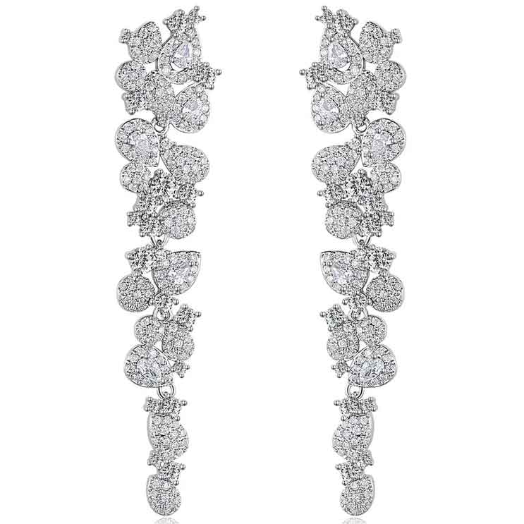 long silver crystal bridal earrings