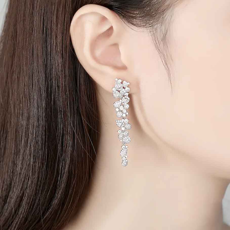 long silver crystal bridal earrings