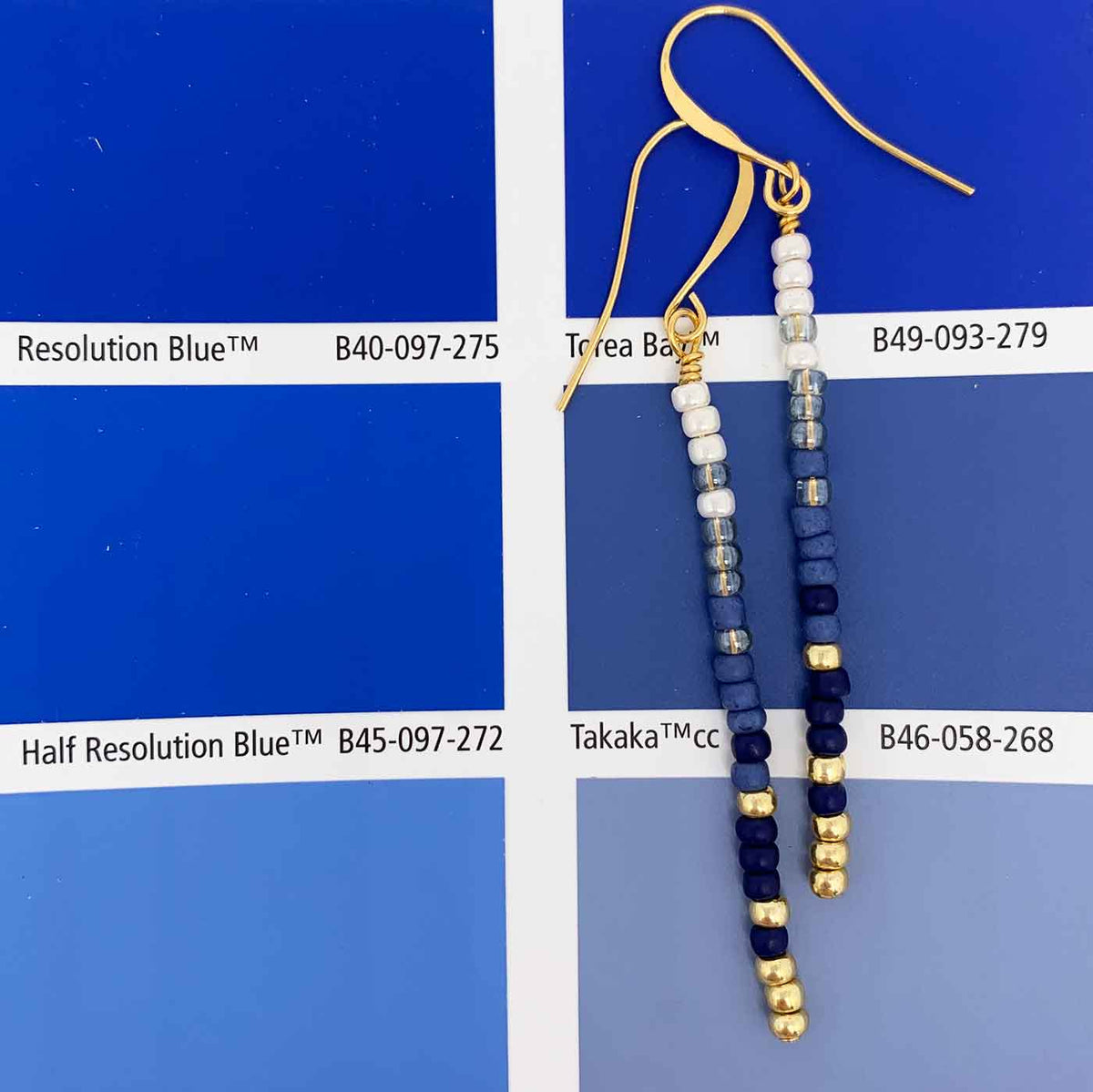 long bead blue tassel gold earrings