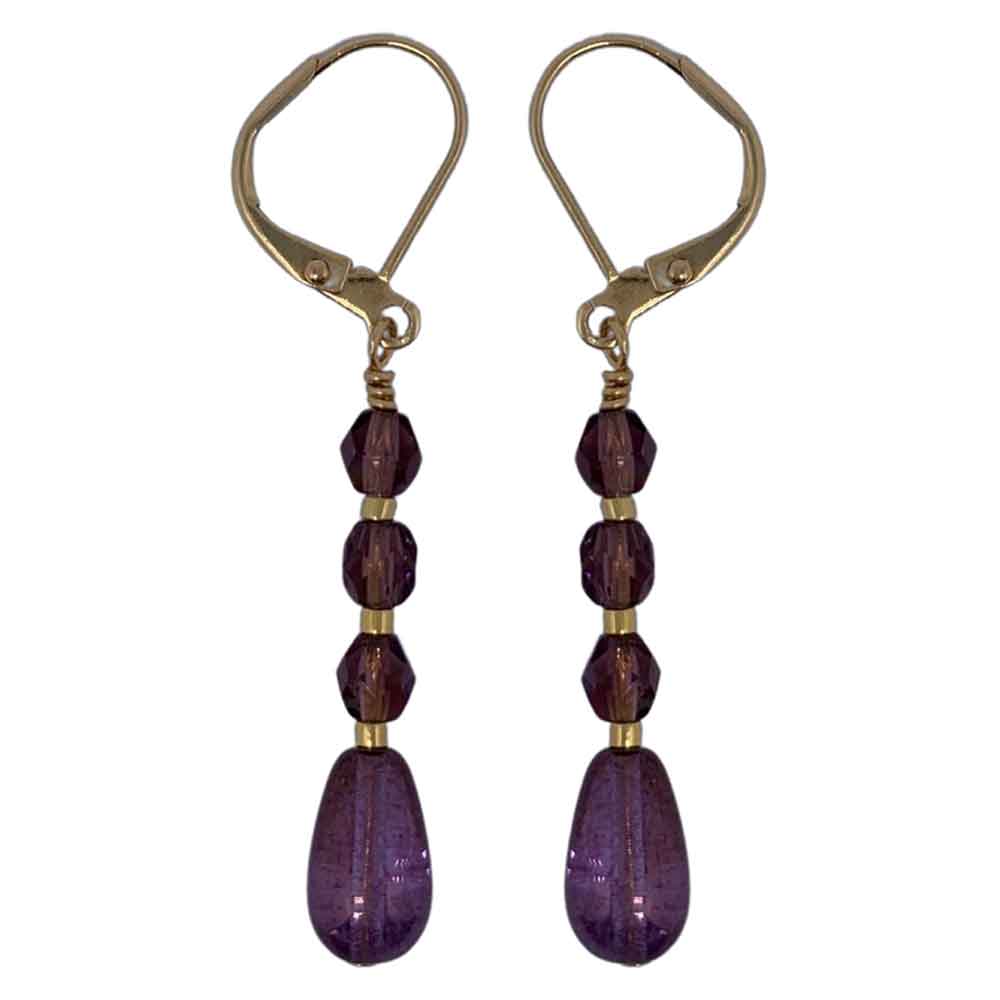 fire polished mauve and gold earrings jewellery women