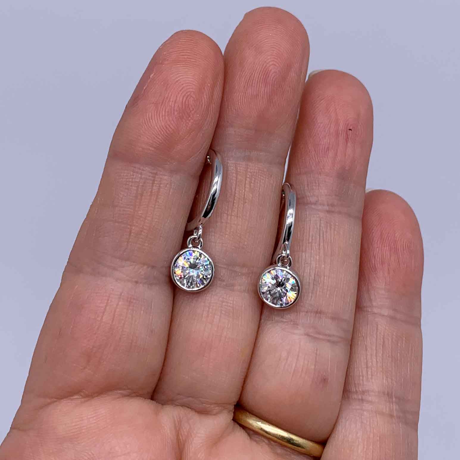 silver moissanite huggie bridal earrings