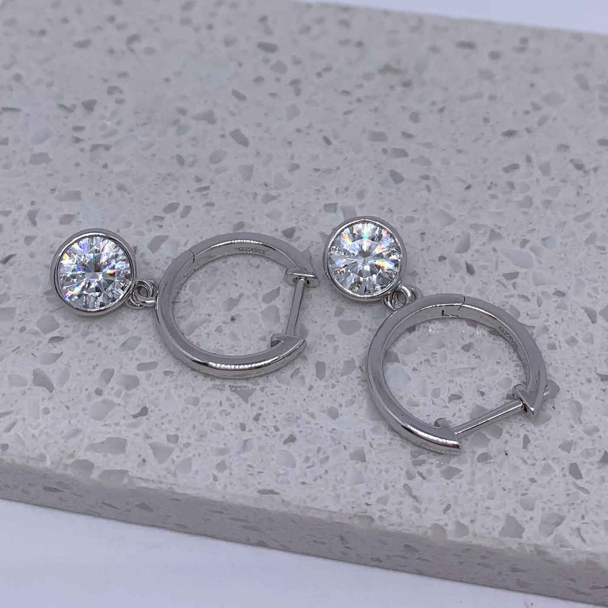 925 Sterling Silver Huggie 1 Carat Moissanite Earrings "Leonie"