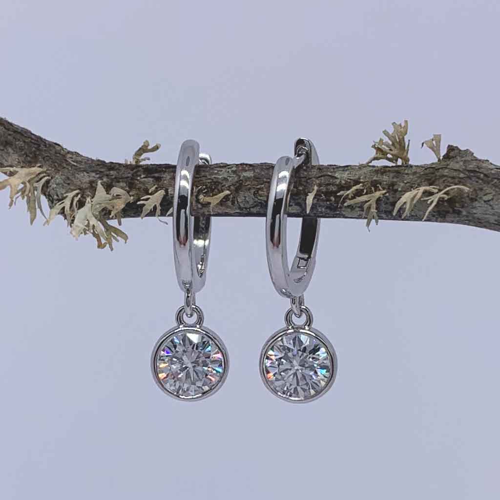 925 Sterling Silver Huggie 1 Carat Moissanite Earrings "Leonie"