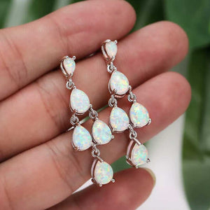 925 Sterling Silver Opal Dangle Earrings "Malenta" (White)
