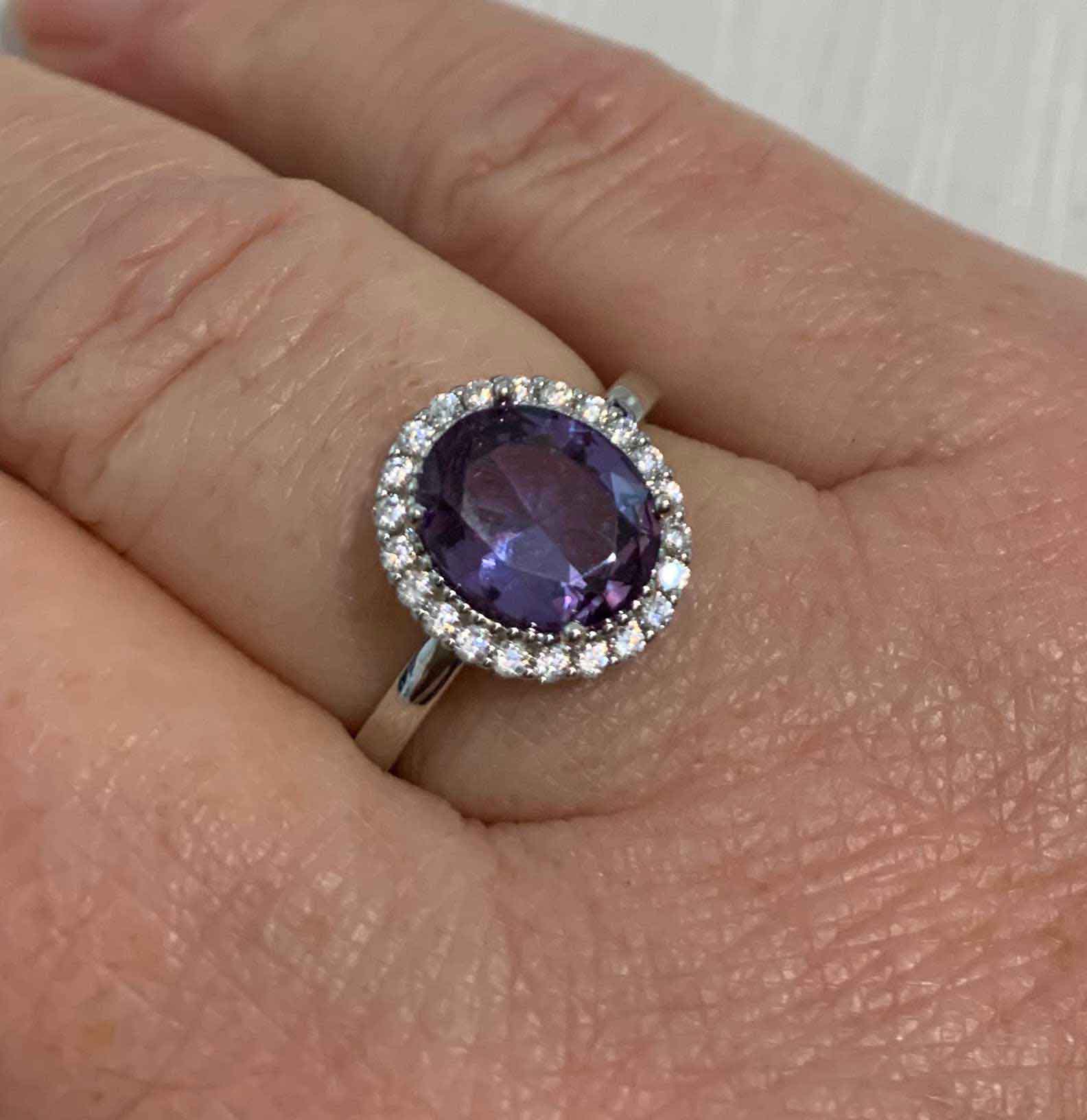 18K White Gold Alexandrite Ring with large stone "Diana"