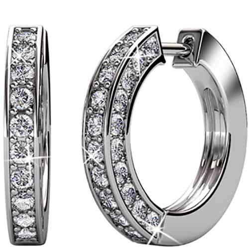 silver huggie crystal earrings