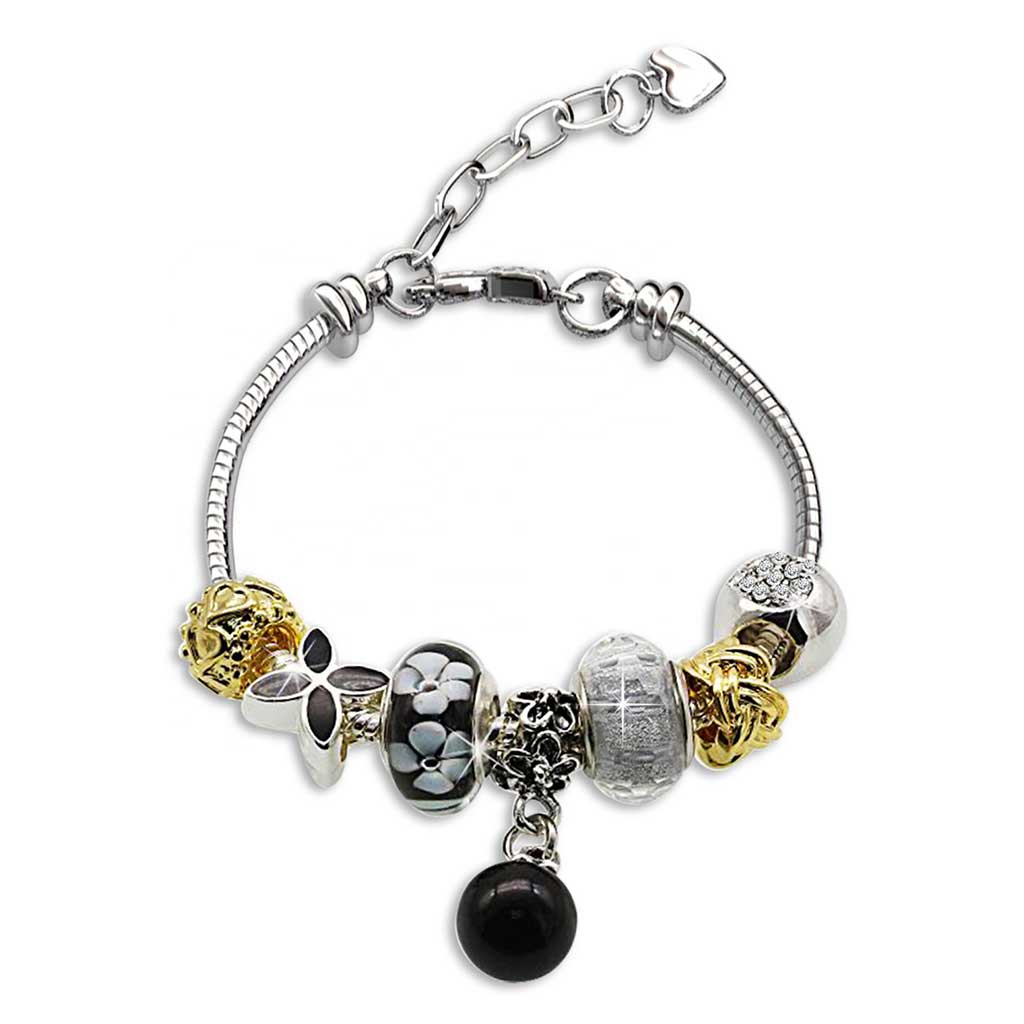 silver and black charm bracelet for women girls