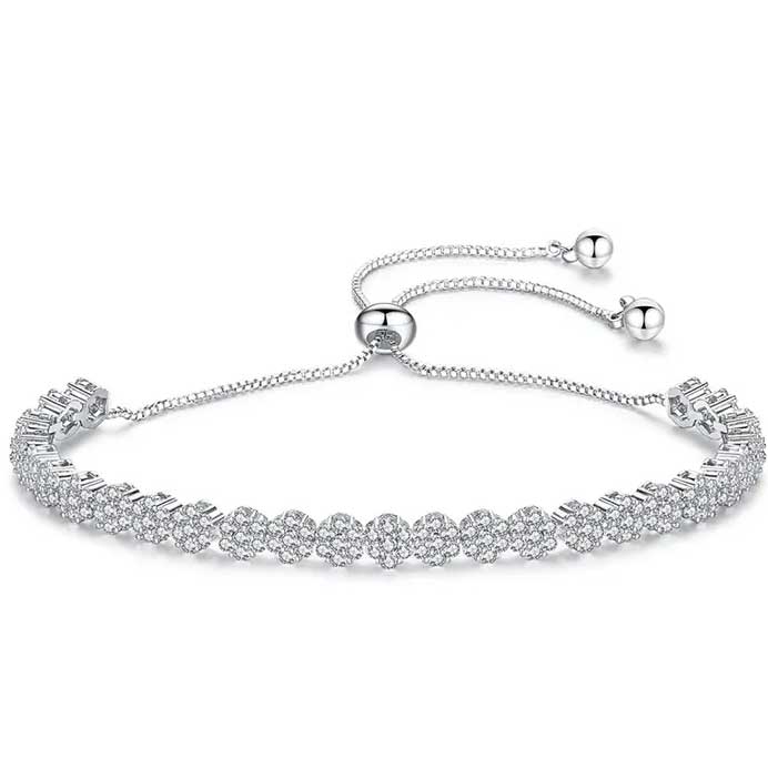 silver crystal adjustable tennis bracelet