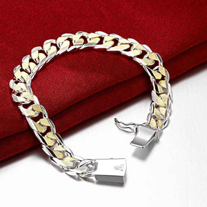 silver curb chain bracelet for men