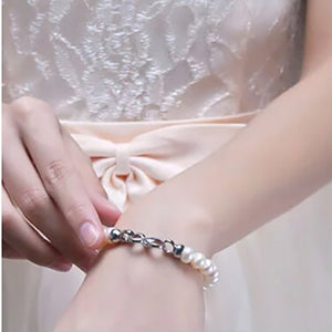 white pearl bridal bracelet silver